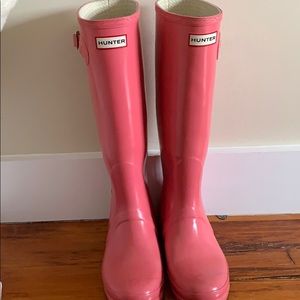 Tall Pink Glossy Hunter Rain boots